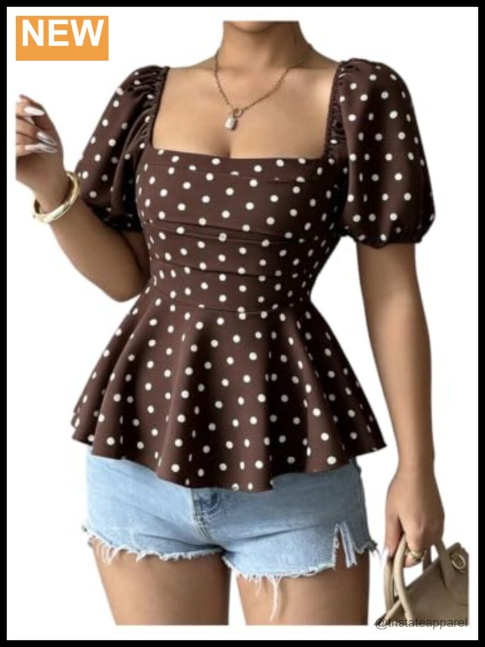 Polka Dot Ruffle Tie Back Puff Sleeve Blouse Summer Going Out Top